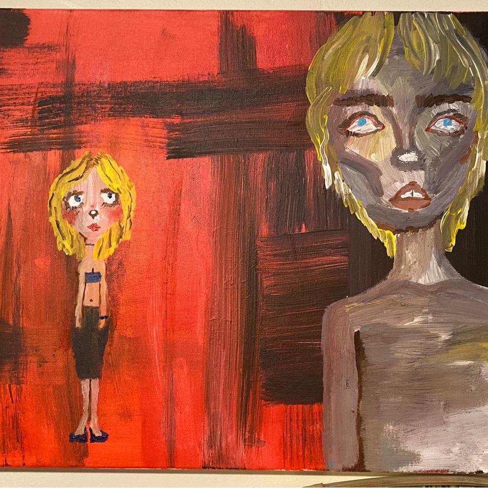 Contrasting Figures in Red and Black Painting